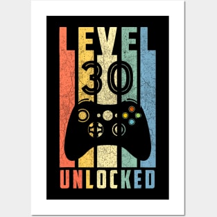Level 30 Unlocked  30th Video Gamer Birthday Men Posters and Art